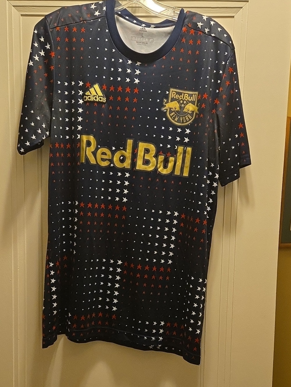 adidas New York Red Bulls Star-Pattern Soccer Jersey - Navy, Red & White